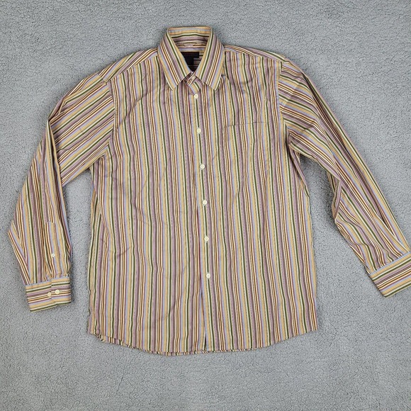Express Shirt Mens Large Striped Premium Woven Cloth Long Sleeve Button Down - Picture 1 of 12